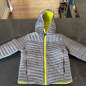Eddie Bauer Kids Gray Puffer Jacket with Neon Yellow Trim